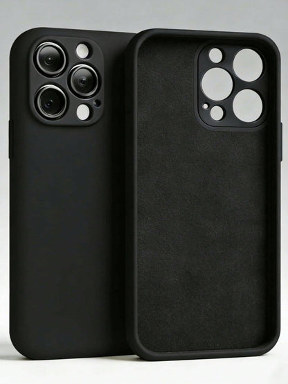 Minimalist Pure Black Liquid TPU Phone Case, Ultra-Thin Skin-Friendly Soft Touch, Full Camera Protection Shockproof Scratch-Resistant Lightweight Durable, Inner Layer Made Of High-Quality Solid Color