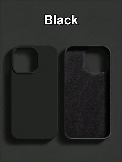 Minimalist Pure Black Liquid TPU Phone Case, Ultra-Thin Skin-Friendly Soft Touch, Full Camera Protection Shockproof Scratch-Resistant Lightweight Durable, Inner Layer Made Of High-Quality Solid Color