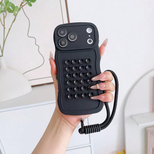 Minimalist Pure Black Suction Cup Protective Case, Thickened Flexible TPU Material, 3D Suction Cups With Detachable Black Braided Anti-Loss Lanyard, Non-Slip Commute Daily Stress Relief Versatile Phon