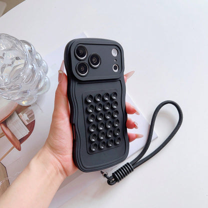 Minimalist Pure Black Suction Cup Protective Case, Thickened Flexible TPU Material, 3D Suction Cups With Detachable Black Braided Anti-Loss Lanyard, Non-Slip Commute Daily Stress Relief Versatile Phon