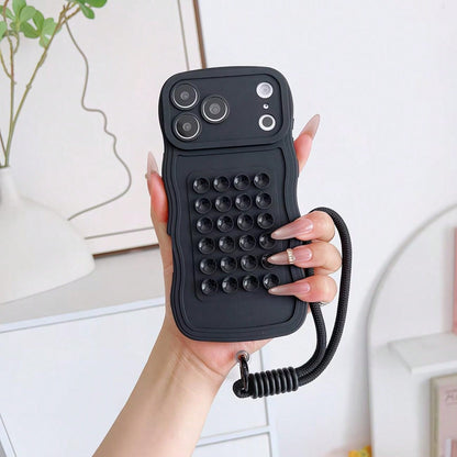 Minimalist Pure Black Suction Cup Protective Case, Thickened Flexible TPU Material, 3D Suction Cups With Detachable Black Braided Anti-Loss Lanyard, Non-Slip Commute Daily Stress Relief Versatile Phon