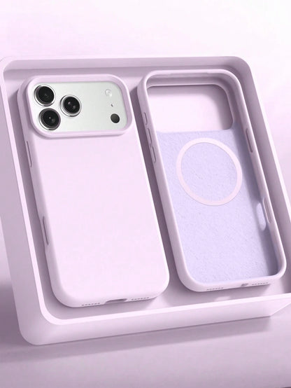 Minimalist Silicone Magnetic Liquid Silicone Solid Color Wireless Charging Protective Phone Case 1pc Compatible With 17 Air 16 14 13 12 15 Pro Max Plus With Velvet Camera Protection Solid Light Purple
