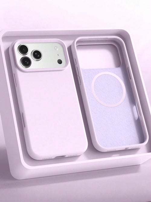 Minimalist Silicone Magnetic Liquid Silicone Solid Color Wireless Charging Protective Phone Case 1pc Compatible With 17 Air 16 14 13 12 15 Pro Max Plus With Velvet Camera Protection Solid Light Purple