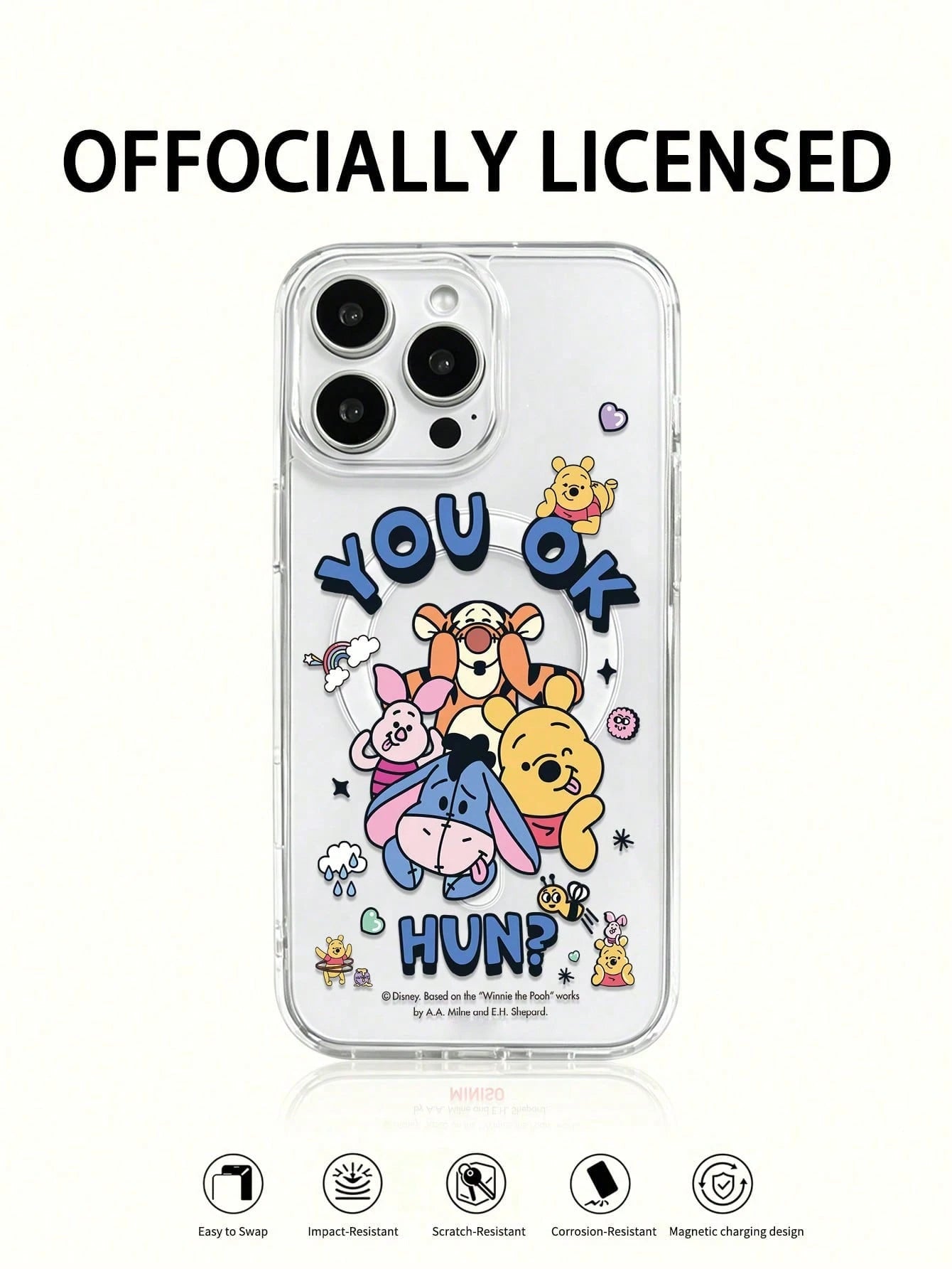 Miniso 1pc New Transparent Acrylic 2-In-1 Magnetic Wireless Charging Cartoon Creative Raised Camera Pattern Unique Thick Anti-Fall Protective Case Compatible With Apple Series IPhone 17 ProMax/Air, 16
