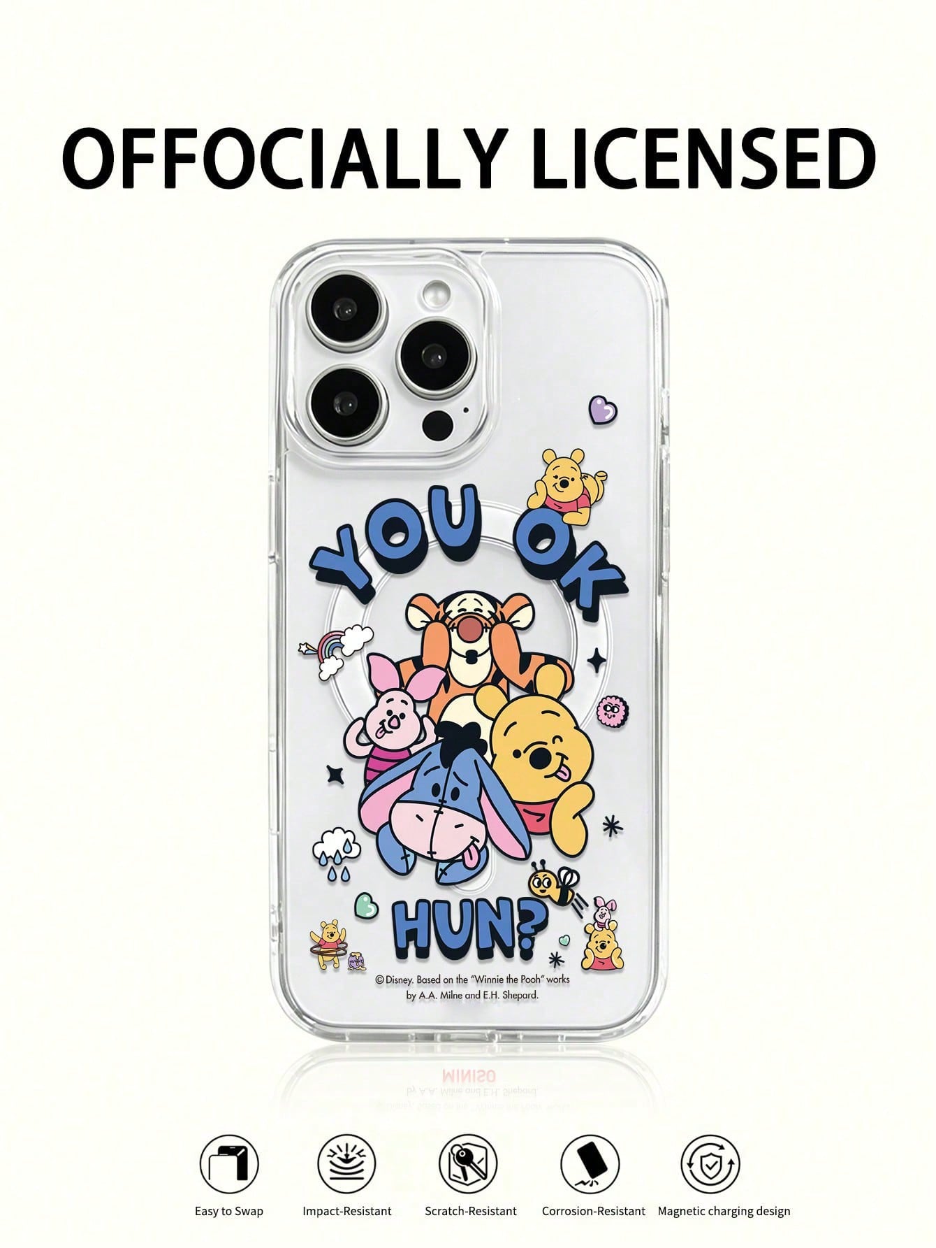 Miniso 1pc New Transparent Acrylic 2-In-1 Magnetic Wireless Charging Cartoon Creative Raised Camera Pattern Unique Thick Anti-Fall Protective Case Compatible With Apple Series IPhone 17 ProMax/Air, 16