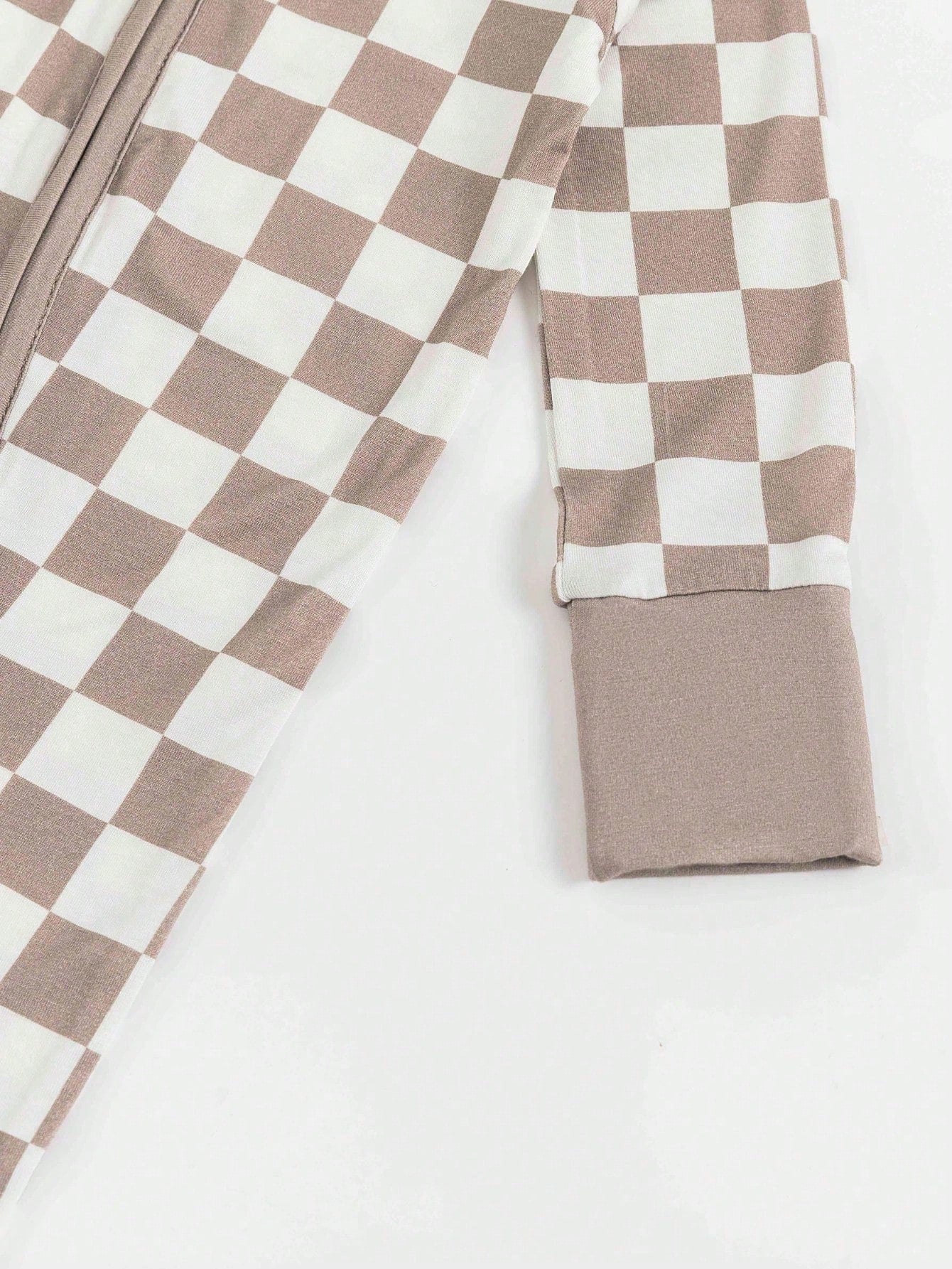 MIOZING Baby Checkerboard Print Romper, Light Gray Bamboo Zipper Jumpsuit, Long Sleeve Unisex Outfit,All Season Daily Wear For Baby Boys Or Baby Girls