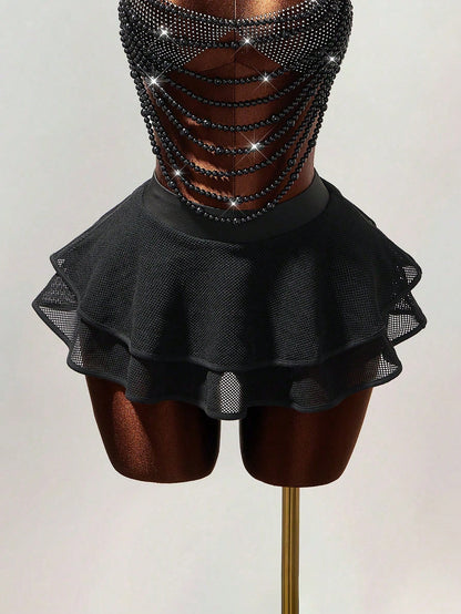 Mistrie Women's Summer Fashion Solid Color Hollow Out Skirt Black Skirt Y2K Tops Festival Outfits For Women