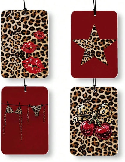MKGRXZCW Red Leopard Print Car Air Freshener 4 Pcs, Funky Y2k Girly Cheetah Print Lips Star Cherry Air Freshener Hanging Decor For Cars Closet Drawer Books Accessories Gifts