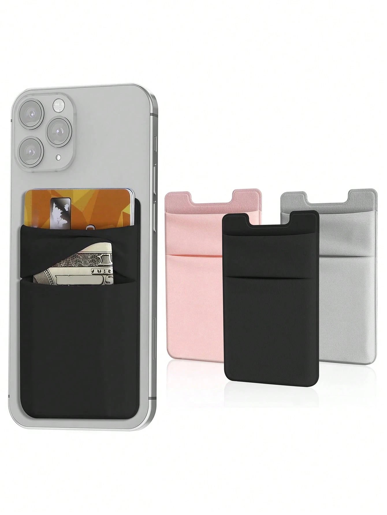 Mobile Phone Card Holder, Mobile Phone Case Back Sticker, Double Pocket Wallet, Elastic Lycra Card Holder, Suitable For Credit Cards, ID Card Stickers, Universal For All Mobile Phone Models For Check