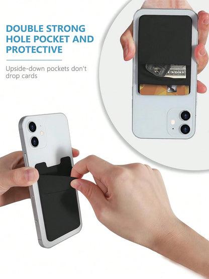 Mobile Phone Card Holder, Mobile Phone Case Back Sticker, Double Pocket Wallet, Elastic Lycra Card Holder, Suitable For Credit Cards, ID Card Stickers, Universal For All Mobile Phone Models For Check
