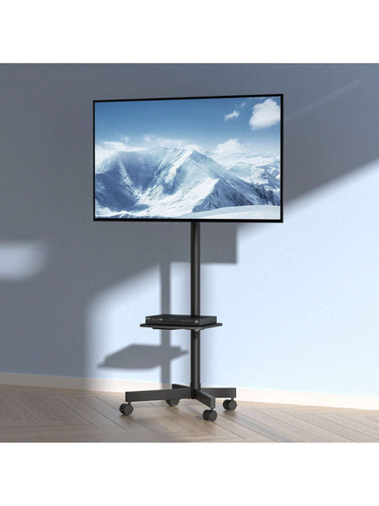 Mobile TV Stand, Mobile TV Cart For 23 To 60 Inch TVs, Height Adjustable Portable TV Stand With Wheels, With A Tray For Audio-Visual Devices, Rolling TV Stand With Mount For Bedroom, Living Room