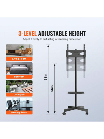 Mobile TV Stand, Mobile TV Cart For 23 To 60 Inch TVs, Height Adjustable Portable TV Stand With Wheels, With A Tray For Audio-Visual Devices, Rolling TV Stand With Mount For Bedroom, Living Room
