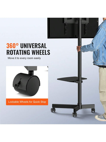 Mobile TV Stand, Mobile TV Cart For 23 To 60 Inch TVs, Height Adjustable Portable TV Stand With Wheels, With A Tray For Audio-Visual Devices, Rolling TV Stand With Mount For Bedroom, Living Room