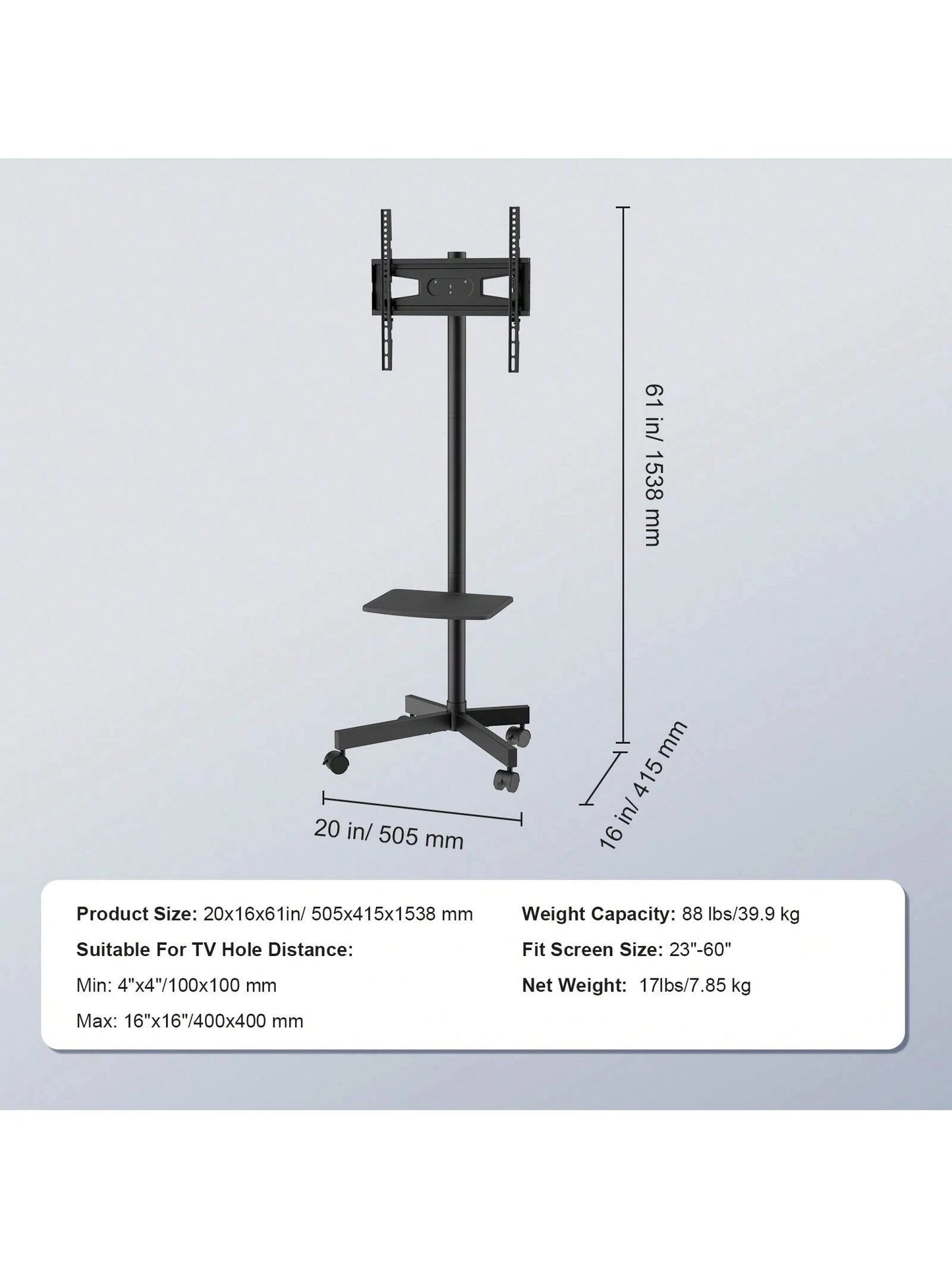 Mobile TV Stand, Mobile TV Cart For 23 To 60 Inch TVs, Height Adjustable Portable TV Stand With Wheels, With A Tray For Audio-Visual Devices, Rolling TV Stand With Mount For Bedroom, Living Room
