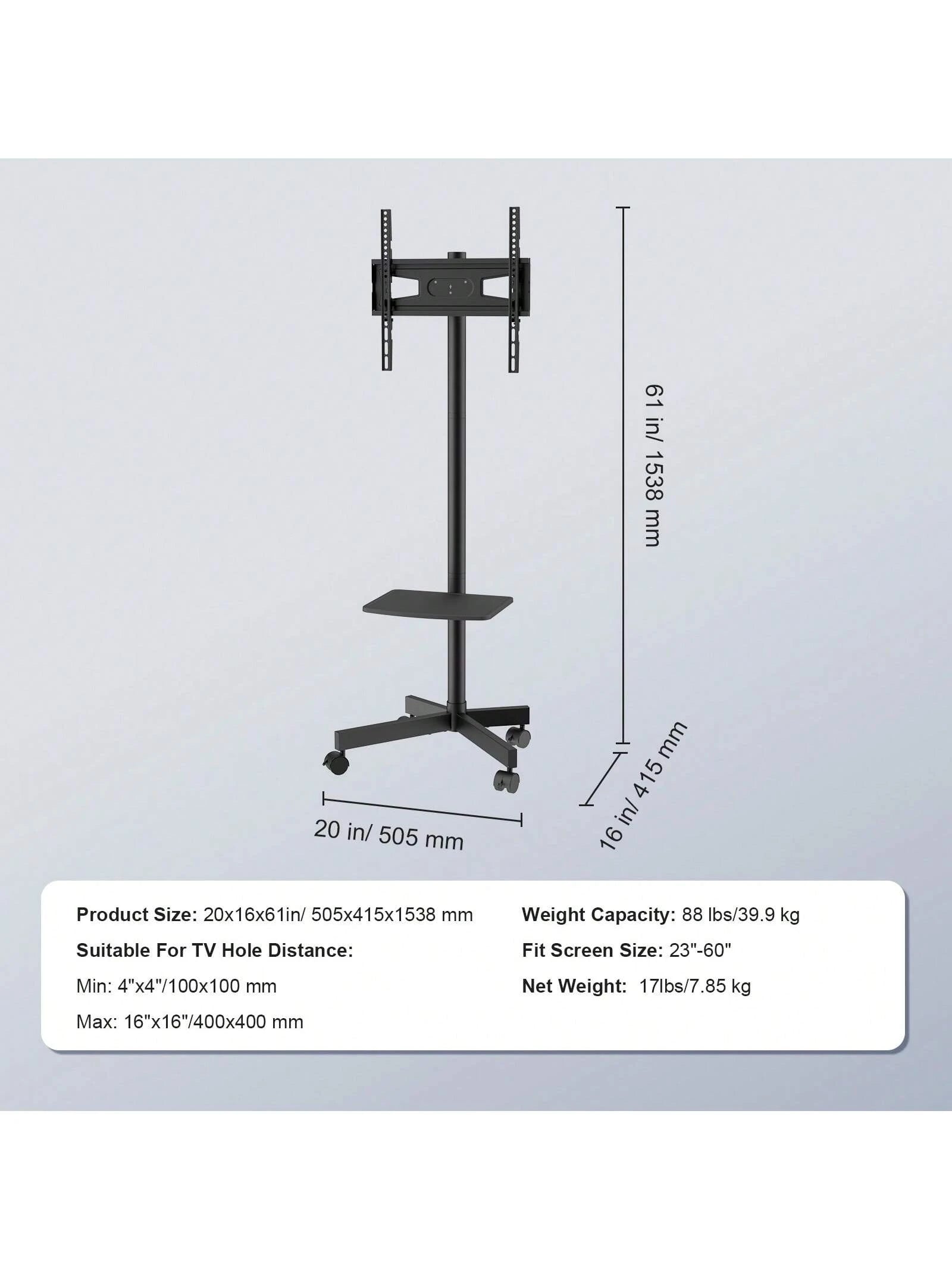 Mobile TV Stand, Mobile TV Cart For 23 To 60 Inch TVs, Height Adjustable Portable TV Stand With Wheels, With A Tray For Audio-Visual Devices, Rolling TV Stand With Mount For Bedroom, Living Room
