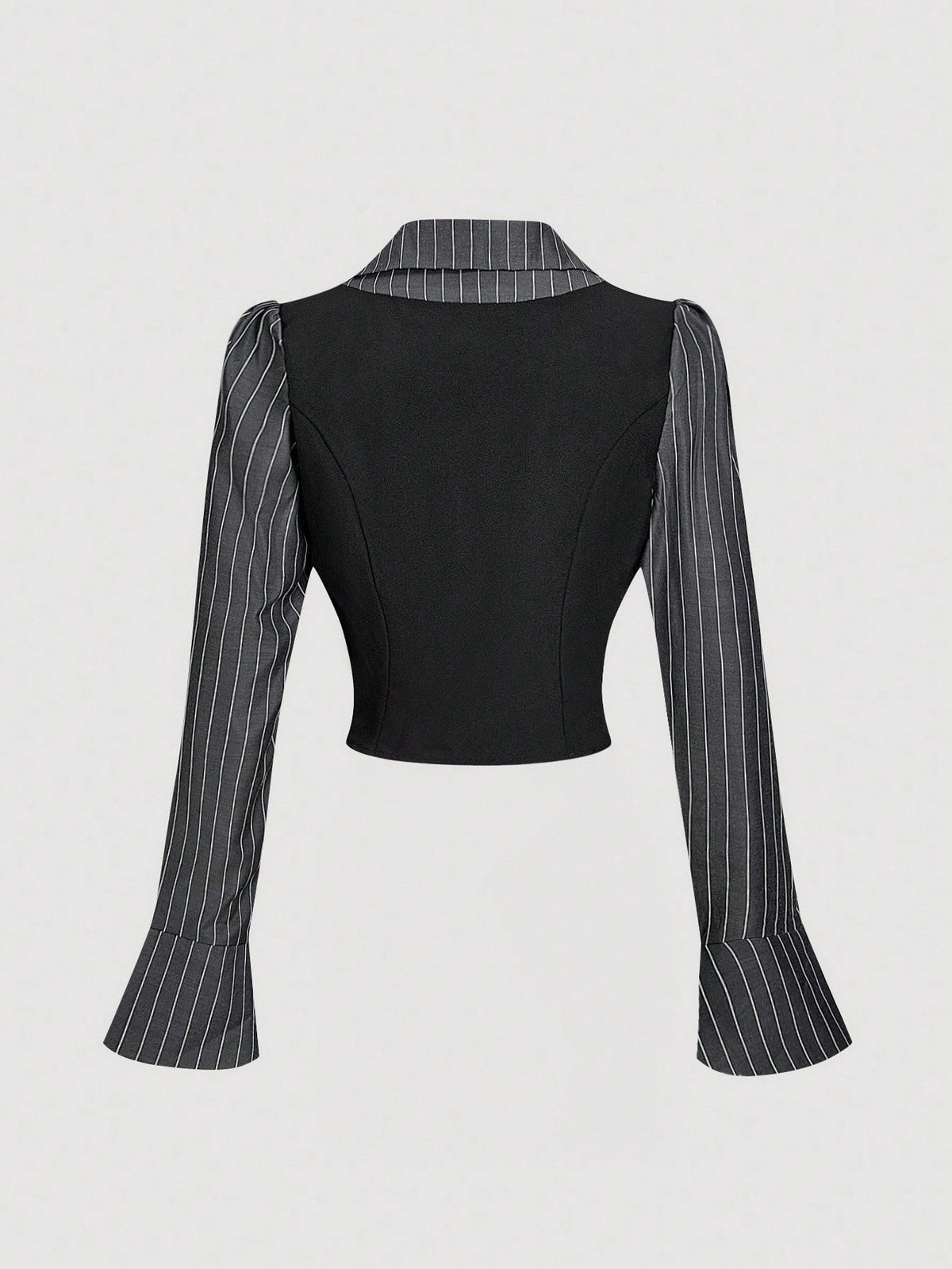 MOD Black & White 2 In 1 Flare Sleeve Collared Shirt,Black Top.Back To School.Campus