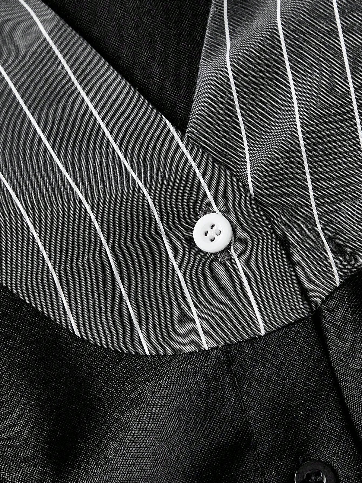 MOD Black & White 2 In 1 Flare Sleeve Collared Shirt,Black Top.Back To School.Campus