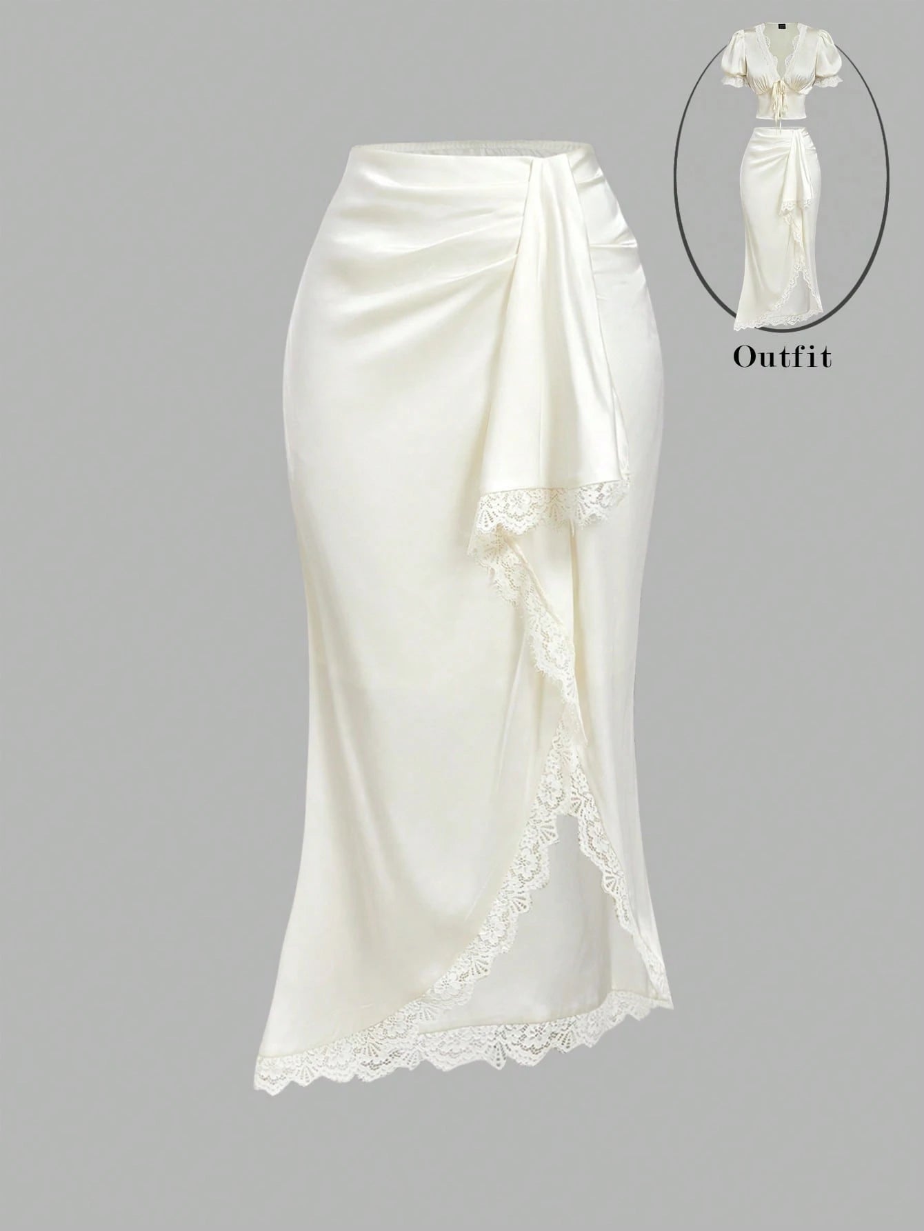 MOD Elegant Romantic Lace Patchwork Asymmetric Hem Knotted Waist Mermaid Skirt For Women