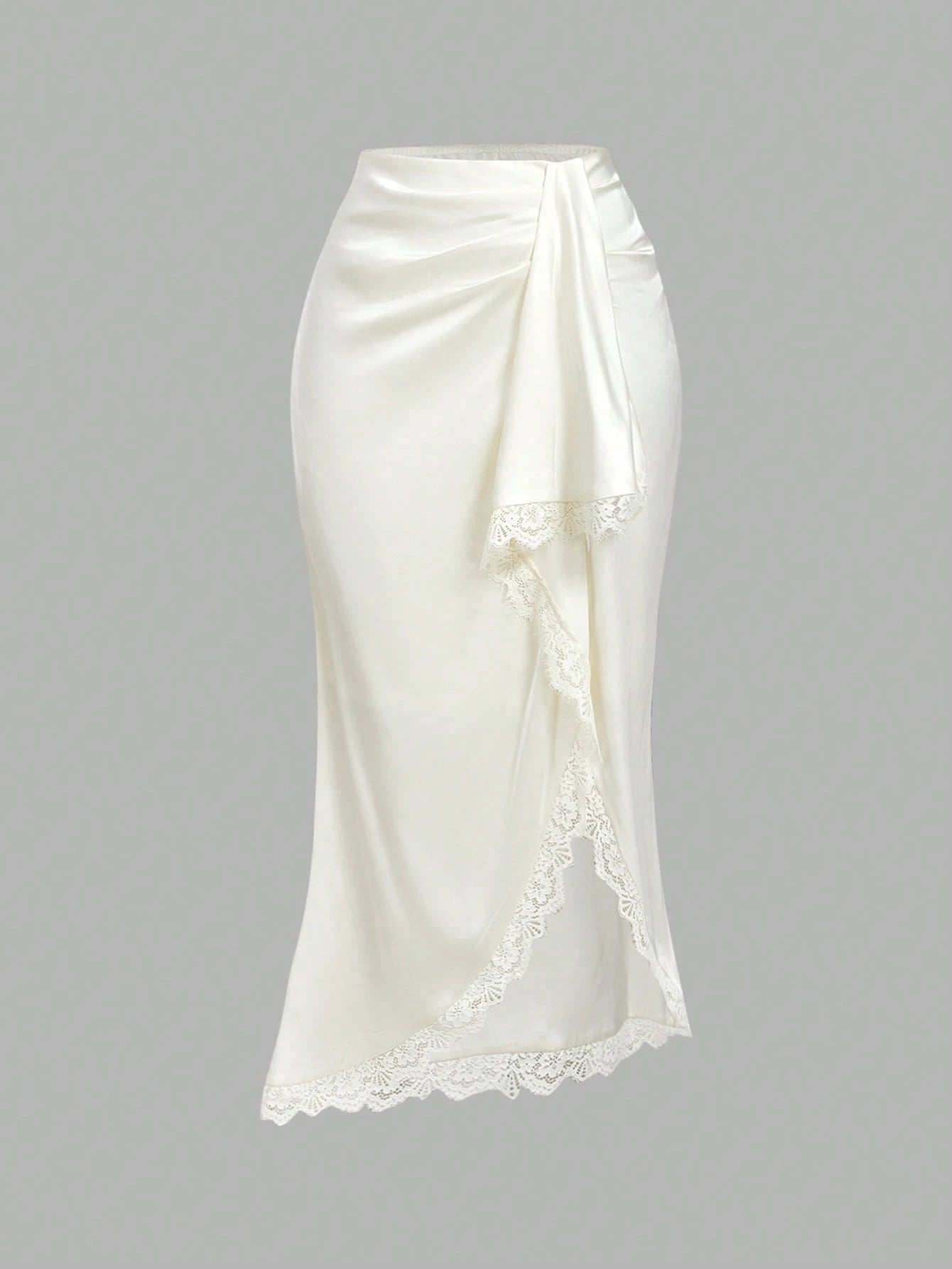 MOD Elegant Romantic Lace Patchwork Asymmetric Hem Knotted Waist Mermaid Skirt For Women