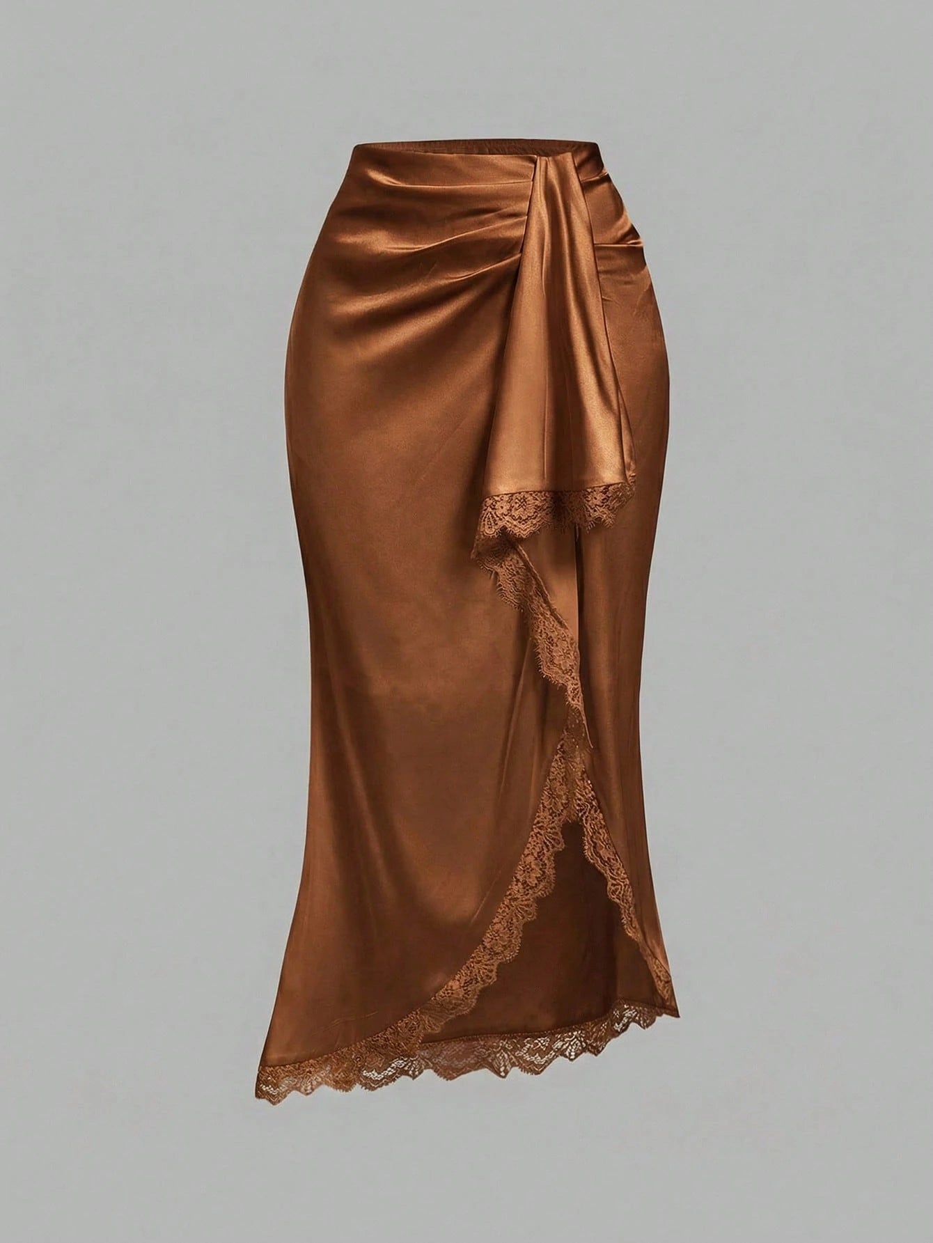 MOD Elegant Romantic Lace Patchwork Asymmetric Hem Knotted Waist Mermaid Skirt For Women