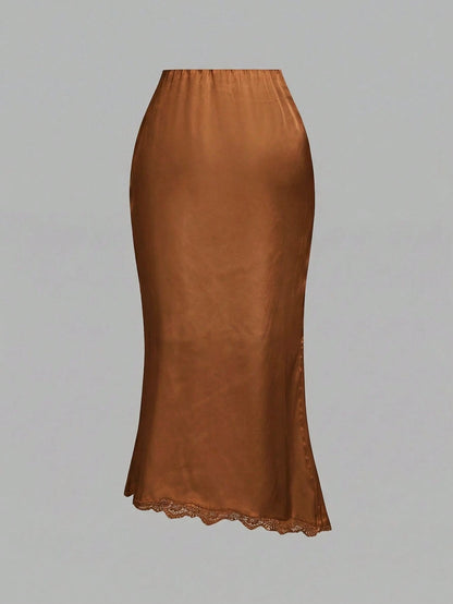 MOD Elegant Romantic Lace Patchwork Asymmetric Hem Knotted Waist Mermaid Skirt For Women