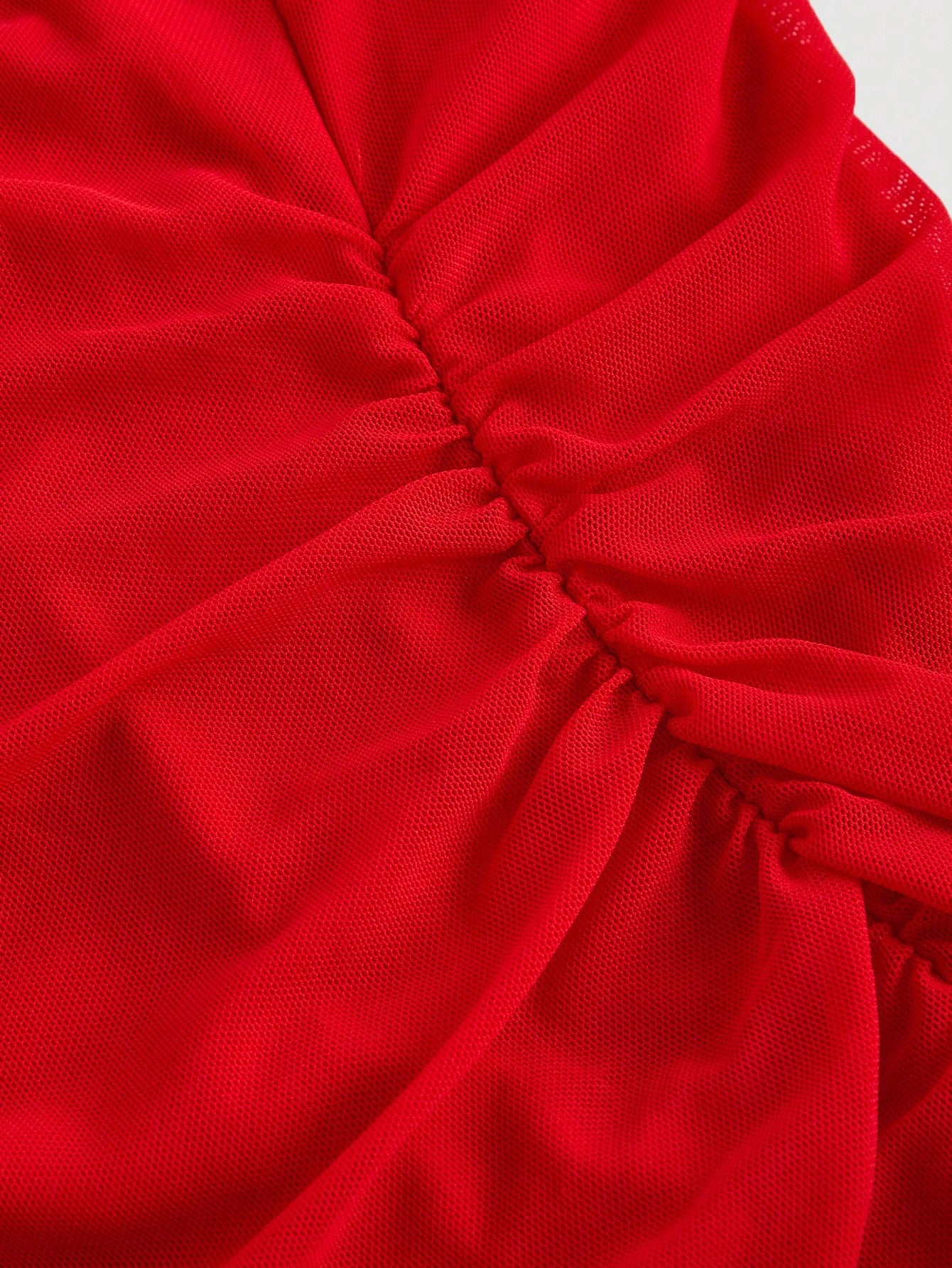MOD Elegant Sexy Red Summer Party Night Out Date Night Dress For Women,Cowl Neck Ruched Bodycon Gown,Sleeveless Mesh Panel Chiffon Midi Dress,Wedding
