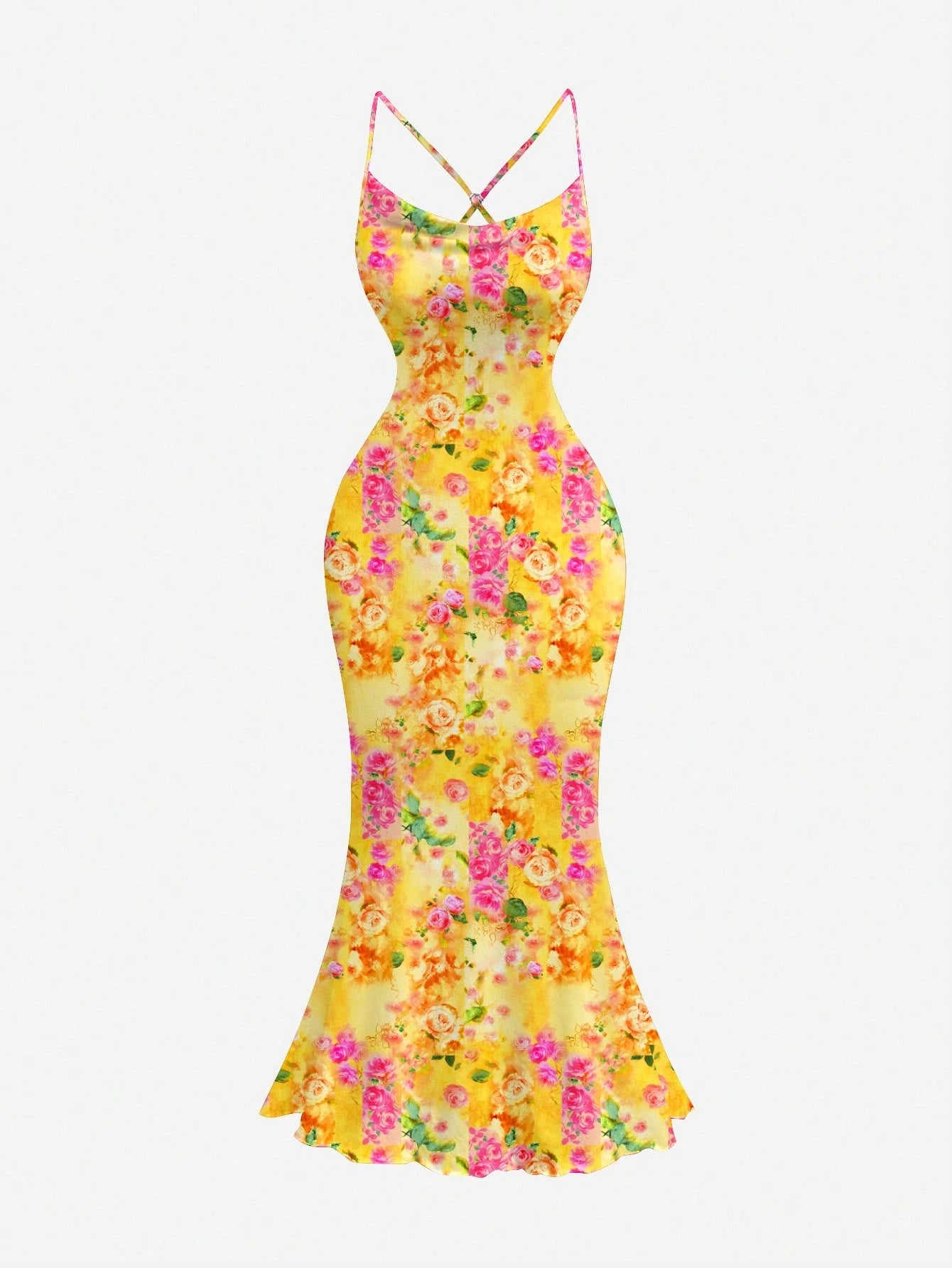 MOD Floral Print Plunge Neck Backless Dress, Orange Floral, Summer, Tropical, Holiday, Vacation, Boho Chic Sexy Summer Dresses For Women, Garden Party
