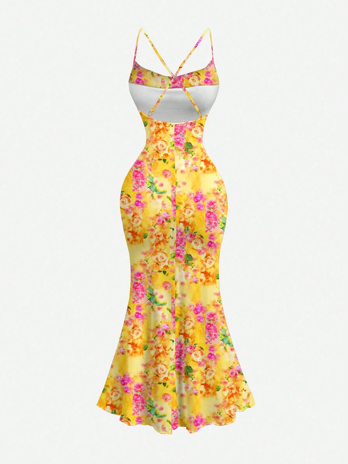 MOD Floral Print Plunge Neck Backless Dress, Orange Floral, Summer, Tropical, Holiday, Vacation, Boho Chic Sexy Summer Dresses For Women, Garden Party
