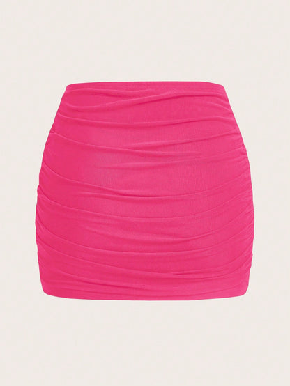 MOD Mesh Double-Layer See-Through Bodycon Skirt, Solid Color