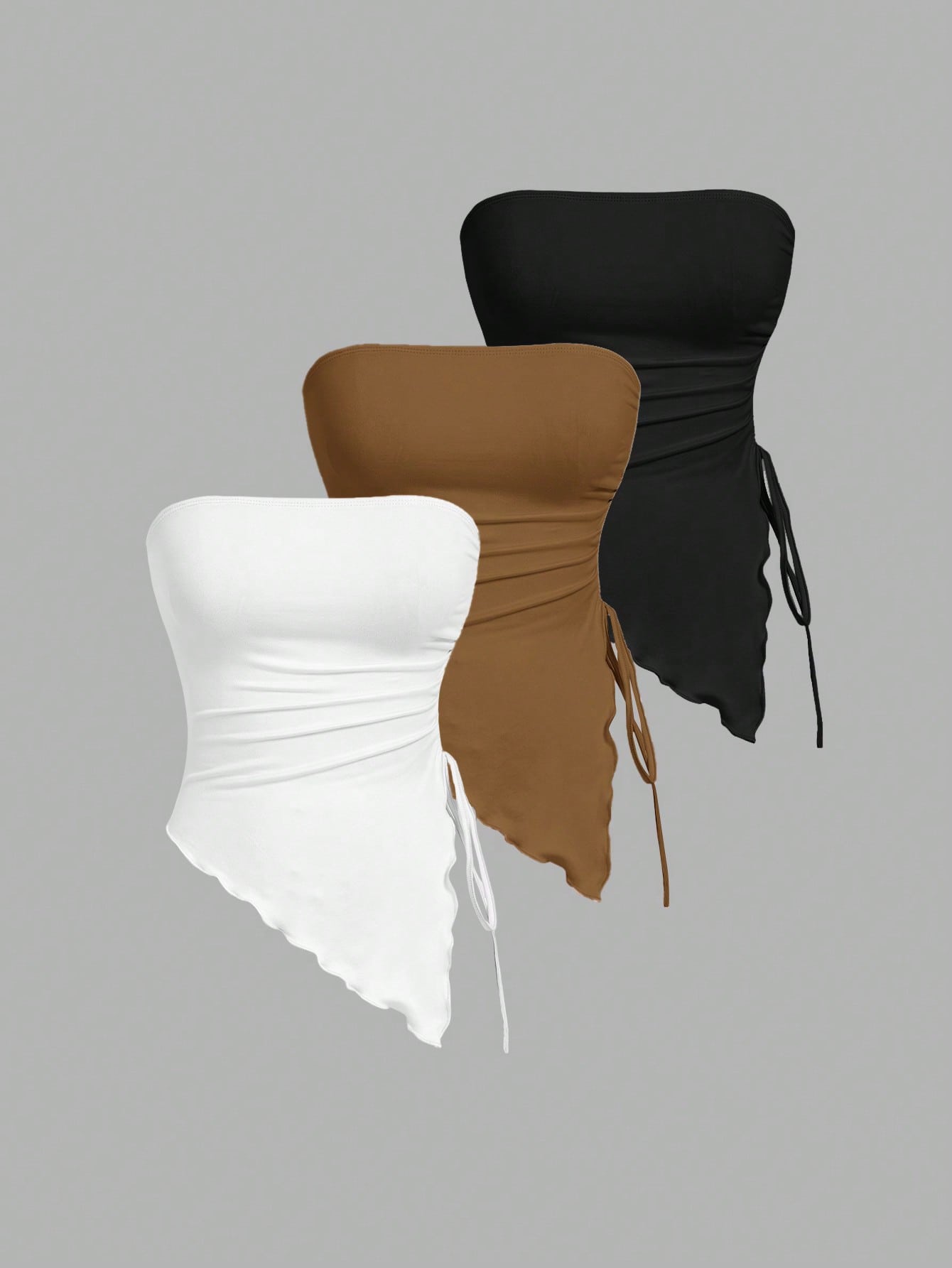MOD Multi-Piece Bustier Top With Side Tied Waist Pleats,Retro Printed Tube Top, Autumn Top,, Going Out Top,Brown Tank Top