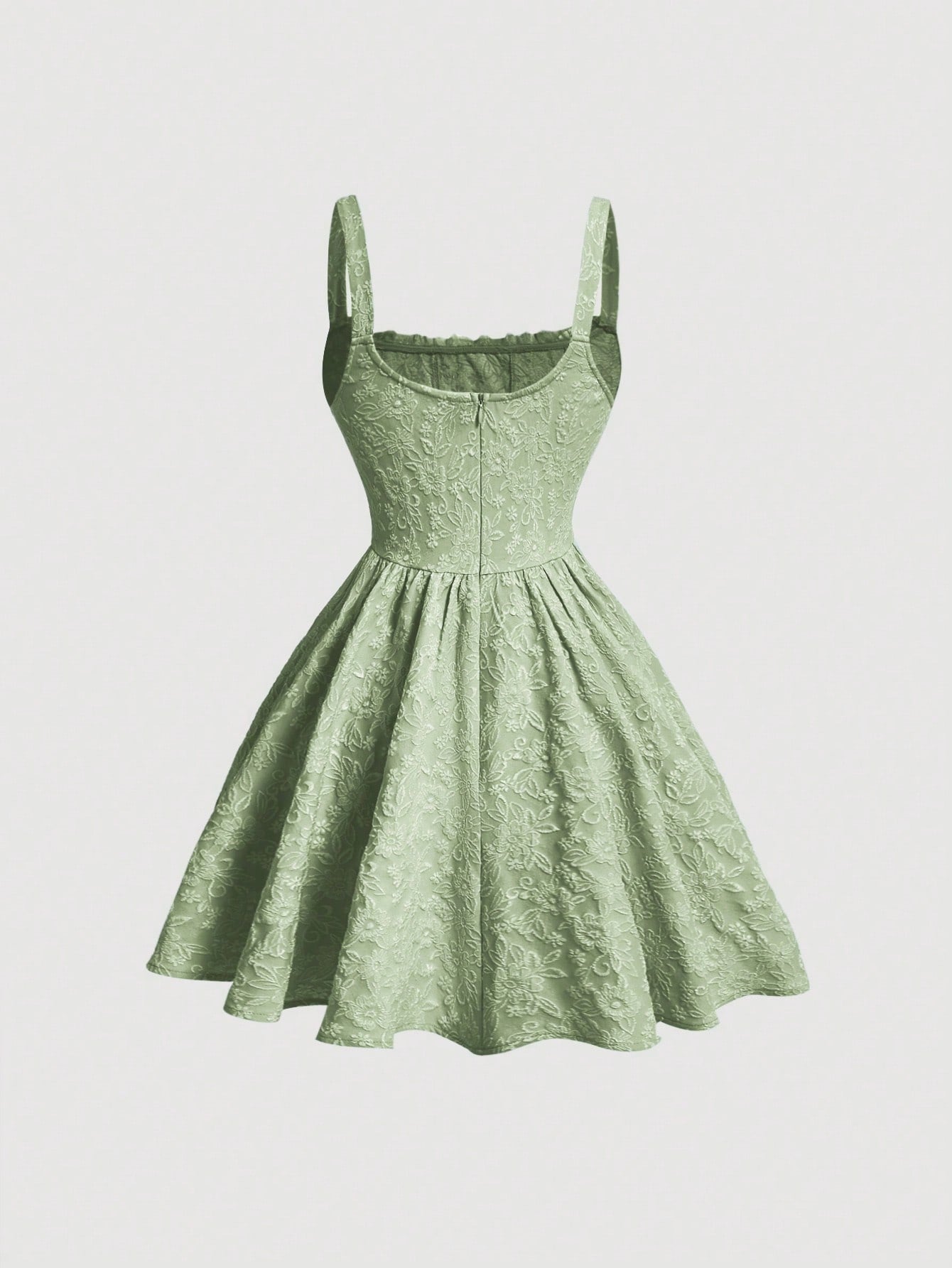 MOD Petite Women's Sage Green Jacquard Bow Decor Chic Mini Dress,Summer Cottage Core Tea Party Outfit,Designed For Petites 150-160cm,Elegant Wedding Guest Dress