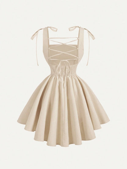 MOD Pink Romantic Backless Bowknot Dress, Suitable For Dates, Parties, Holidays, Tea Parties, Birthday Occasions