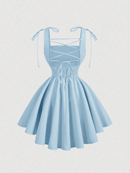 MOD Pink Romantic Backless Bowknot Dress, Suitable For Dates, Parties, Holidays, Tea Parties, Birthday Occasions