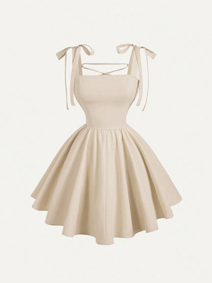 MOD Pink Romantic Backless Bowknot Dress, Suitable For Dates, Parties, Holidays, Tea Parties, Birthday Occasions