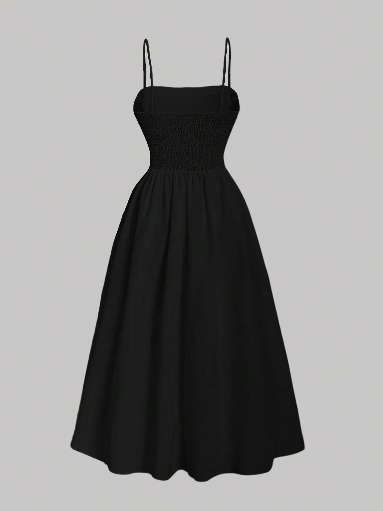 MOD Solid Ruched Cami Black Long Dress,Summer,1960s Vintage,70's,Party,Prom,Graduation,Vacation,Date,Picnic,Festival,Birthday,Classy Dinner Outfits,Midi