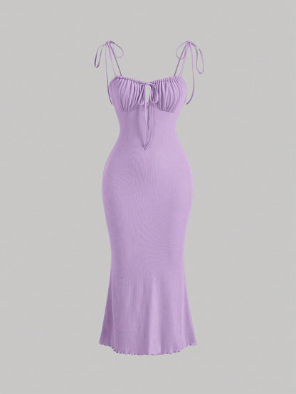 MOD Tie Front Ruched Bust Knot Shoulder Cami Dress,Pastel Dresses For Women