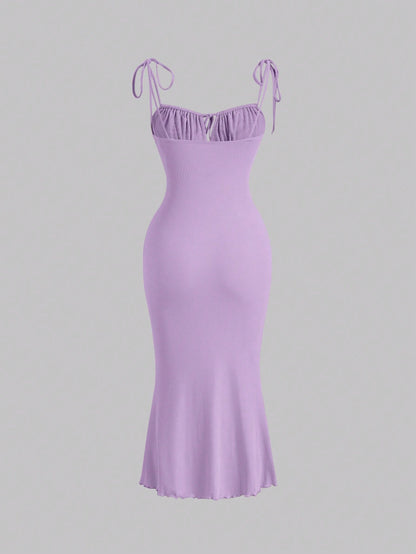 MOD Tie Front Ruched Bust Knot Shoulder Cami Dress,Pastel Dresses For Women