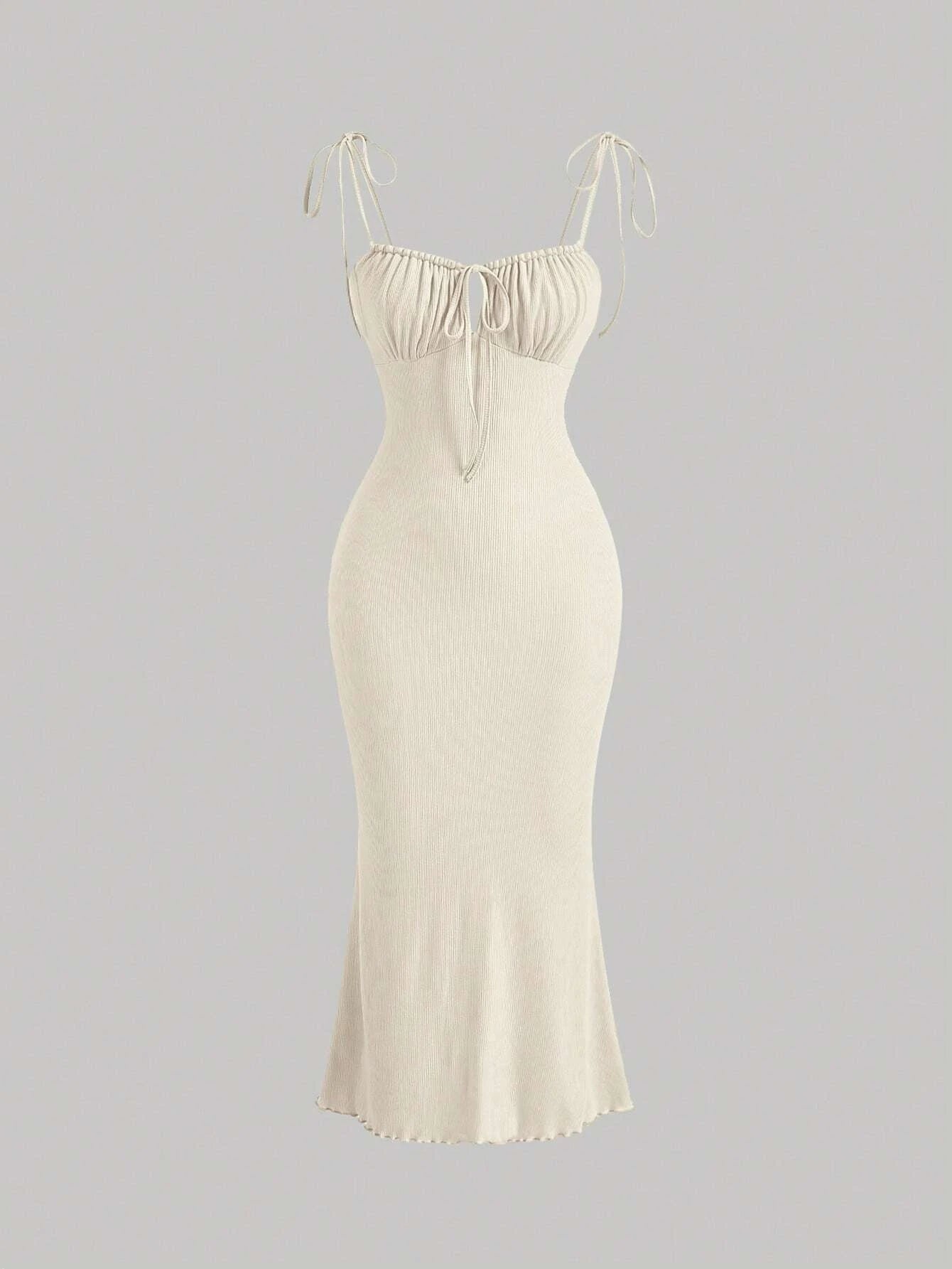 MOD Tie Front Ruched Bust Knot Shoulder Cami Dress,Pastel Dresses For Women