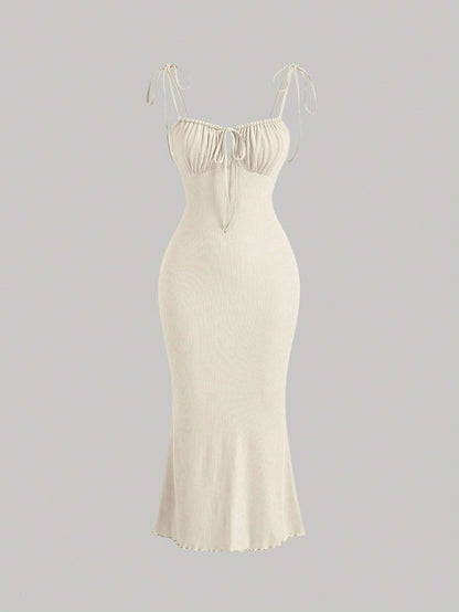 MOD Tie Front Ruched Bust Knot Shoulder Cami Dress,Pastel Dresses For Women