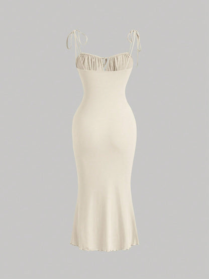 MOD Tie Front Ruched Bust Knot Shoulder Cami Dress,Pastel Dresses For Women