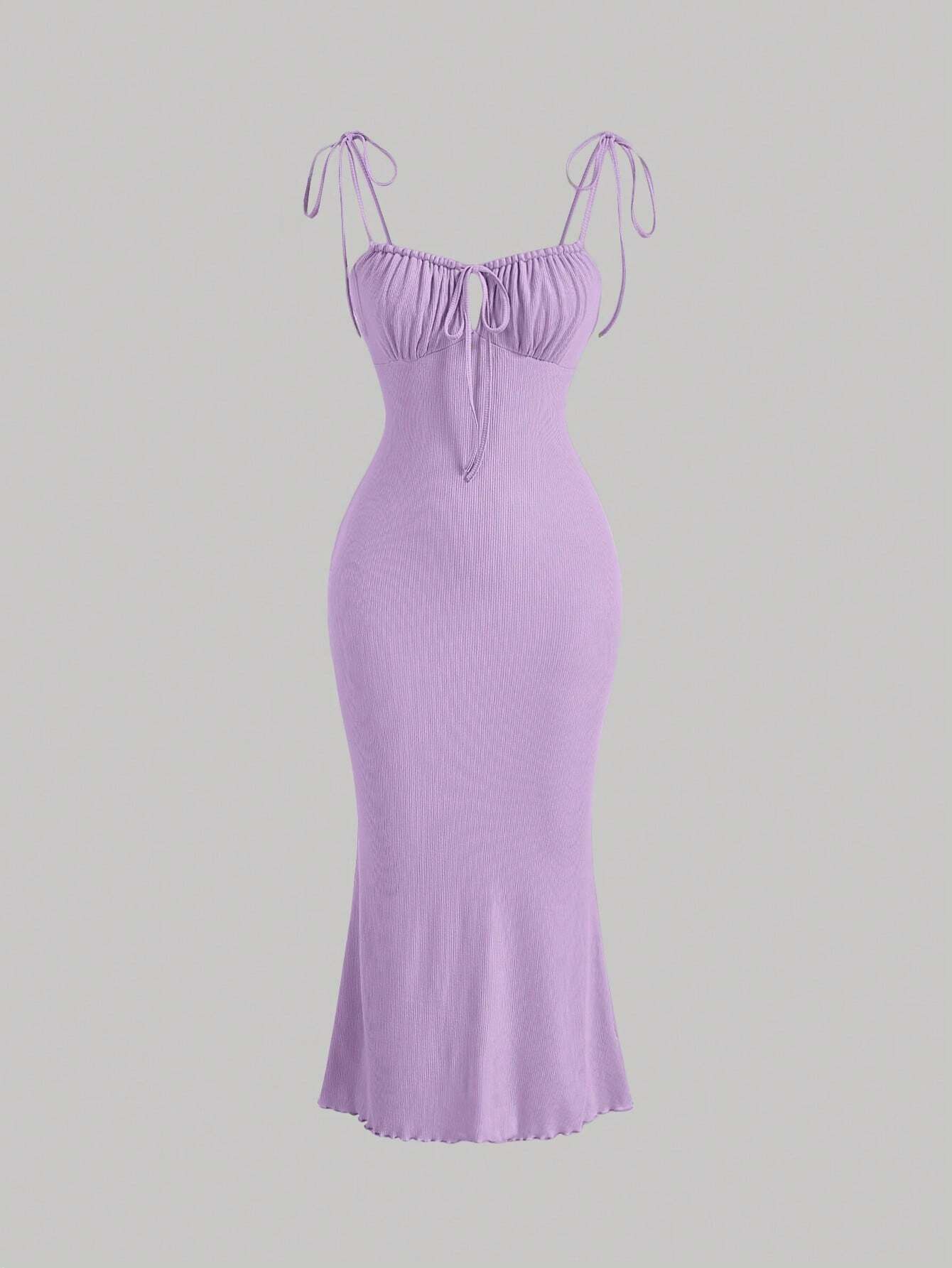 MOD Tie Front Ruched Bust Knot Shoulder Cami Dress,Pastel Dresses For Women