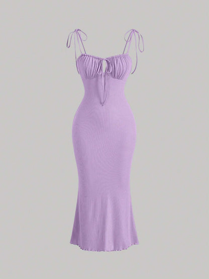MOD Tie Front Ruched Bust Knot Shoulder Cami Dress,Pastel Dresses For Women