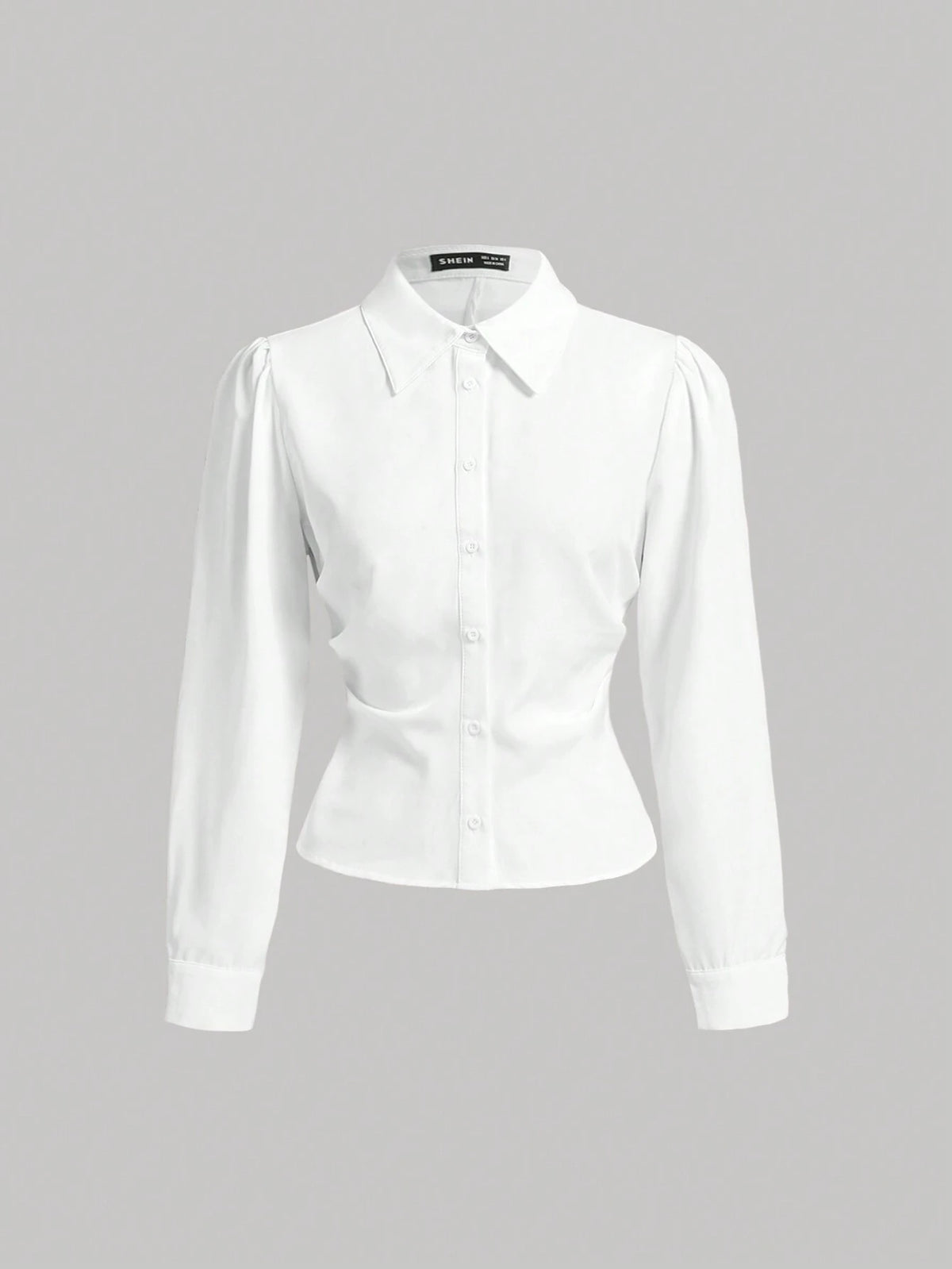 MOD White Long Sleeve Shirt With Waist Cincher Slim Fit Casual Elegant Business Casual Office Work Autumn Long Blouse Fall Shirts V Neck Back To School