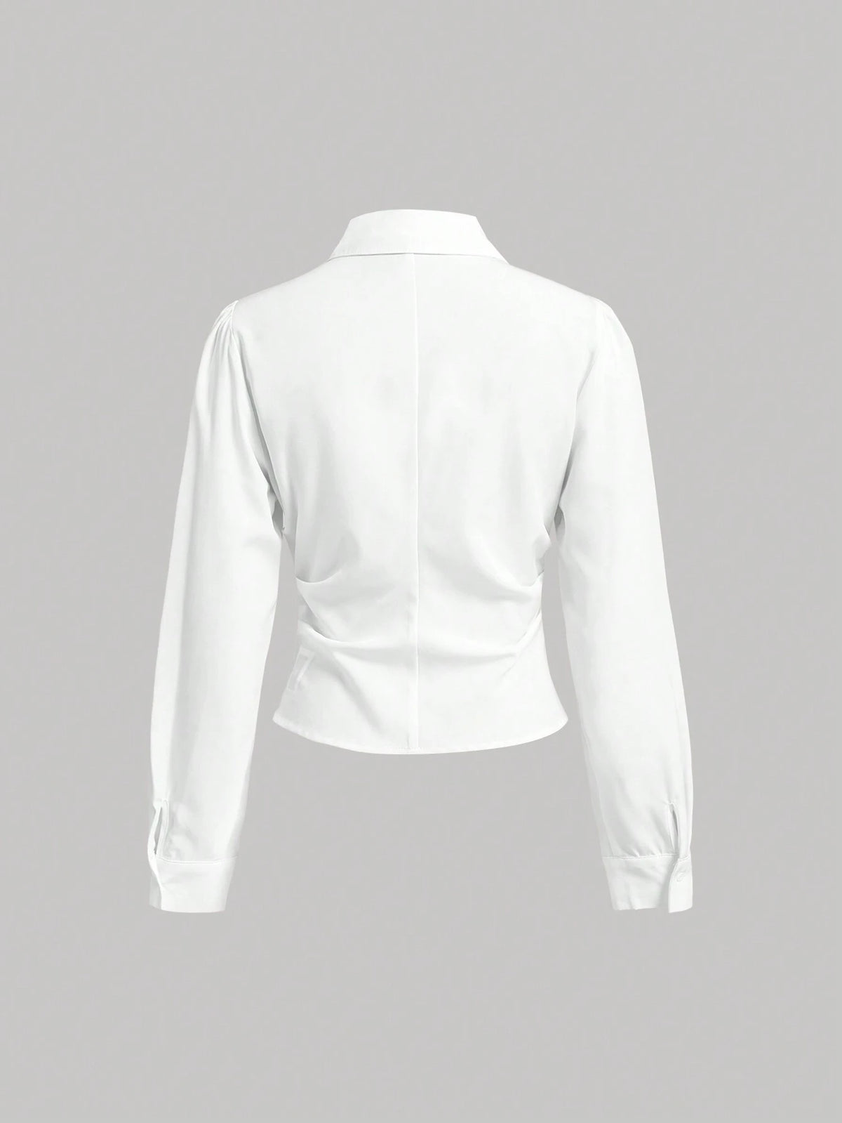 MOD White Long Sleeve Shirt With Waist Cincher Slim Fit Casual Elegant Business Casual Office Work Autumn Long Blouse Fall Shirts V Neck Back To School