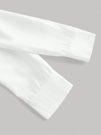MOD White Long Sleeve Shirt With Waist Cincher Slim Fit Casual Elegant Business Casual Office Work Autumn Long Blouse Fall Shirts V Neck Back To School