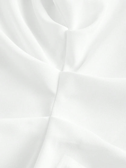 MOD White Long Sleeve Shirt With Waist Cincher Slim Fit Casual Elegant Business Casual Office Work Autumn Long Blouse Fall Shirts V Neck Back To School