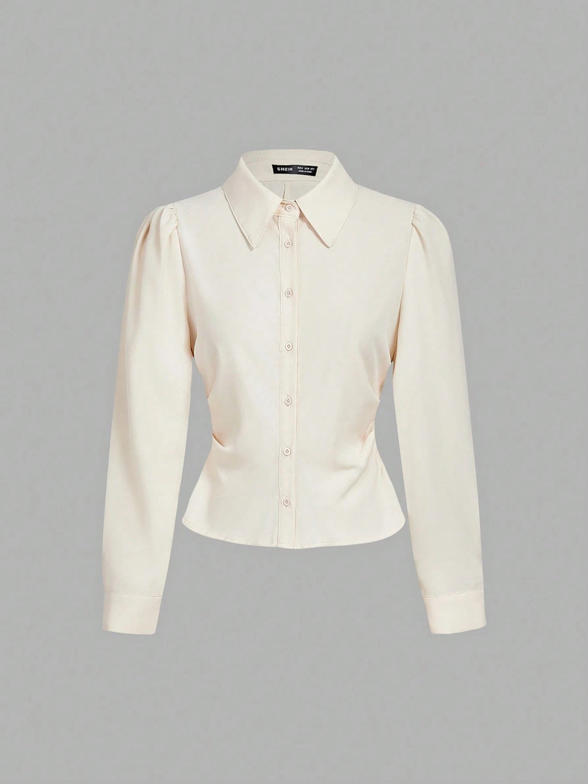 MOD White Long Sleeve Shirt With Waist Cincher Slim Fit Casual Elegant Business Casual Office Work Autumn Long Blouse Fall Shirts V Neck Back To School