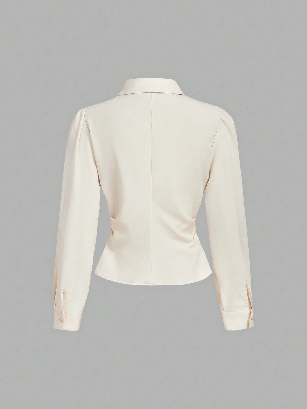MOD White Long Sleeve Shirt With Waist Cincher Slim Fit Casual Elegant Business Casual Office Work Autumn Long Blouse Fall Shirts V Neck Back To School