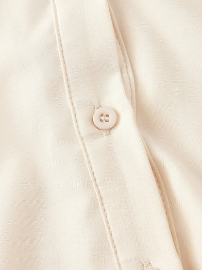 MOD White Long Sleeve Shirt With Waist Cincher Slim Fit Casual Elegant Business Casual Office Work Autumn Long Blouse Fall Shirts V Neck Back To School