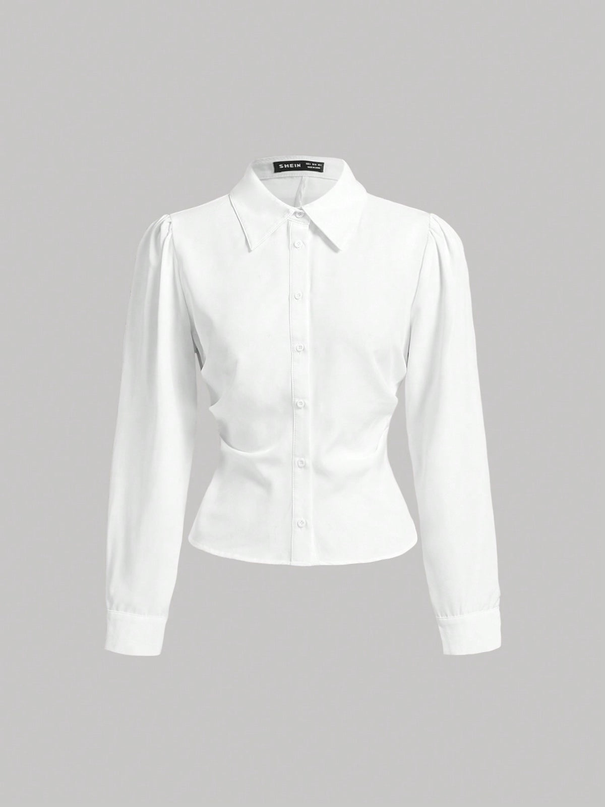 MOD White Long Sleeve Shirt With Waist Cincher Slim Fit Casual Elegant Business Casual Office Work Autumn Long Blouse Fall Shirts V Neck Back To School